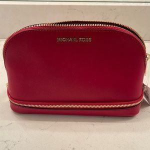 Michael Kors Red Leather Large Travel Pouch